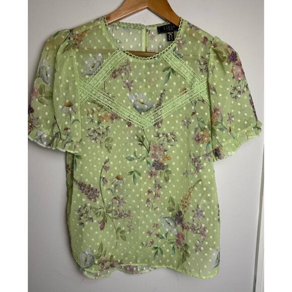 Lipsy London Sheer Floral Too US Size 6 Light Green Short Sleeve Blouse - Picture 1 of 10